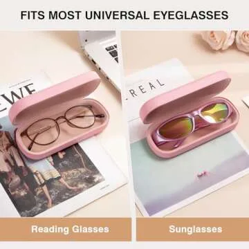 Marvolia Glasses Case Hard Shell Large Eyeglasses Case PU Leather Protective Case for Sunglasses Eyeglasses with Cleaning Cloth for Men Women - Pink