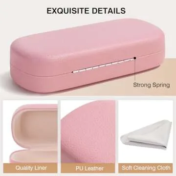 Marvolia Glasses Case Hard Shell Large Eyeglasses Case PU Leather Protective Case for Sunglasses Eyeglasses with Cleaning Cloth for Men Women - Pink