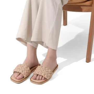 DREAM PAIRS Women's Stylish Square Open Toe Slide Sandals