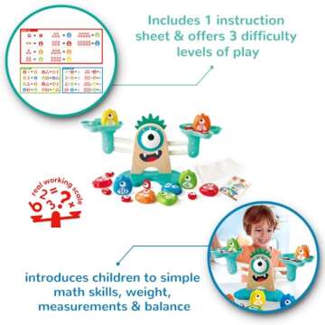 Hape Math Monster Scale Toy| 22 PCs Cute Counting Math Toy| STEM Educational Learning Counting Math Games for Preschool