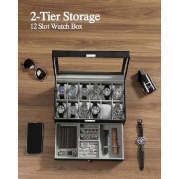 GUKA 12 Slot Leather Jewelry Organizer Watch Box