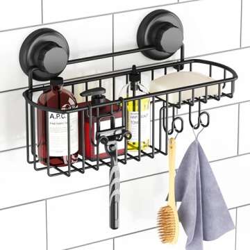 HASKO accessories Shower Caddy Suction Cup - Wall Mounted Bathroom Shelf with Hooks - Suction Shower...