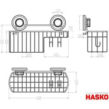HASKO accessories Shower Caddy Suction Cup - Wall Mounted Bathroom Shelf with Hooks - Suction Shower Basket - Shower Shelf for Bathroom Shower Organizer Suction Cup - Stainless Steel SS304 (Black)