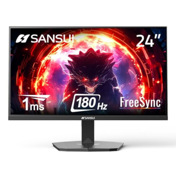 SANSUI 24 Inch Gaming Monitor 180Hz 1Ms FreeSync HDR 110% sRGB FHD 1080P Computer Monitor HDMI DP Po...