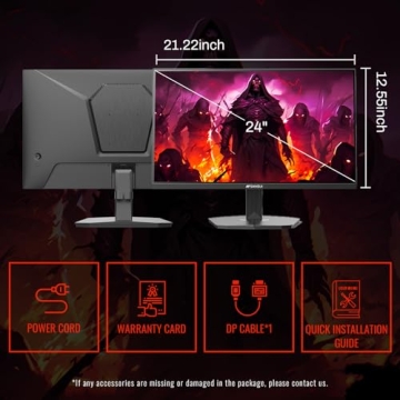 SANSUI 24 Inch Gaming Monitor 180Hz 1Ms FreeSync HDR 110% sRGB FHD 1080P Computer Monitor HDMI DP Ports Eye Care Frameless VESA Mount Cable Management