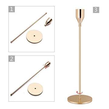 Gails Willing Set of 3 Gold Brass Candle Holders for Taper Candles, Decorative Candlestick Holder for Wedding, Dinning, Party, Fits 3/4 inch Thick Candle&Led Candles (Metal Candle Stand)