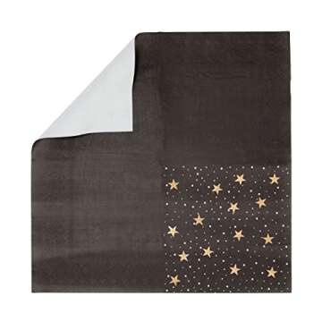 BLUE PANDA 50 Pack Starry Night Cocktail Napkins, Black and Gold Foil for New Years Eve Party Supplies (5 x 5 In)