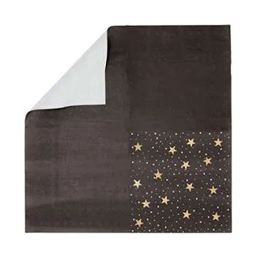 BLUE PANDA 50 Pack Starry Night Cocktail Napkins, Black and Gold Foil for New Years Eve Party Supplies (5 x 5 In)
