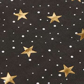 BLUE PANDA 50 Pack Starry Night Cocktail Napkins, Black and Gold Foil for New Years Eve Party Supplies (5 x 5 In)