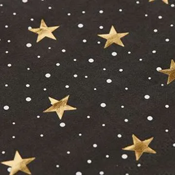 BLUE PANDA 50 Pack Starry Night Cocktail Napkins, Black and Gold Foil for New Years Eve Party Supplies (5 x 5 In)