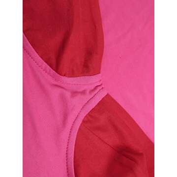 Remidoo Women's Sexy Long Sleeve Sweetheart Neck Patchwork Contrast Crop Top T Shirt Hot Pink Small