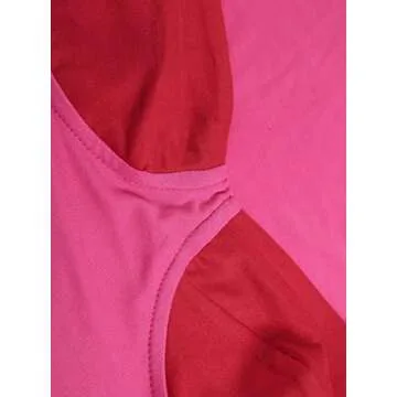 Remidoo Women's Sexy Long Sleeve Sweetheart Neck Patchwork Contrast Crop Top T Shirt Hot Pink Small