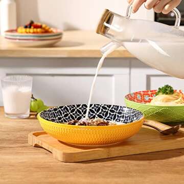 Metahom Ceramic Pasta Bowls, 40 Oz Large Salad Bowls, 8.75'' Wide and Shallow Bowls for Kitchen, Serving Bowls and Plates Set, Dishwasher & Microwave Safe, Set of 4