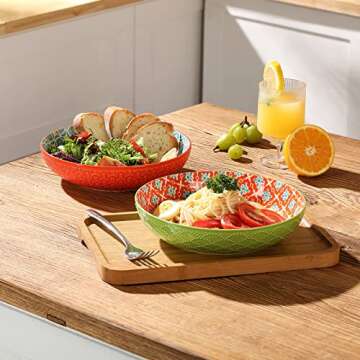 Metahom Ceramic Pasta Bowls, 40 Oz Large Salad Bowls, 8.75'' Wide and Shallow Bowls for Kitchen, Serving Bowls and Plates Set, Dishwasher & Microwave Safe, Set of 4