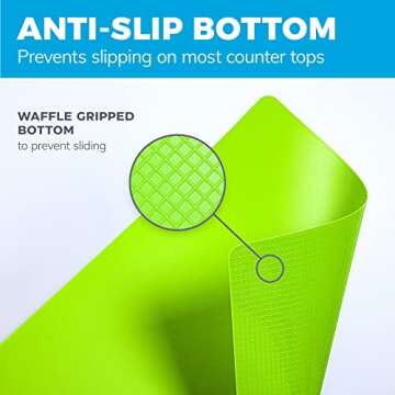 Extra Thick Flexible Plastic Cutting Board Mats With Holes For Hanging And Food Icons & "EZ-Grip" Waffle Back, (Set of 4) Dishwasher Safe