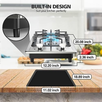 Nafewin 12 inch 2 Burner Gas Stove - Propane Cooktop with Thermocouple Safety
