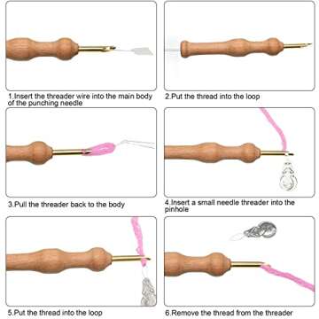 WILLBOND 17 Piece Punch Needle Embroidery Kits Adjustable Rug Yarn Wooden Handle Pen Threader Needle Cloth for Embroidery Floss Cross Stitching Beginner(Pink, Purple)