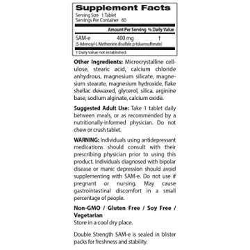 Doctor's Best SAM-e 400 mg, Vegan, Gluten Free, Soy Free, Mood and Joint Support, 60 Enteric Coated ...