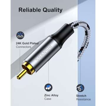 SNANSHI RCA Cables, 5ft – RCA to RCA Audio Cable with Gold-Plated Connectors, Dual Shielded– Aga...