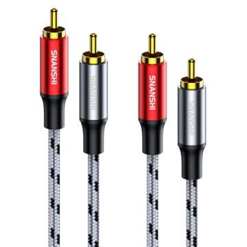 SNANSHI RCA Cables, 5ft – RCA to RCA Audio Cable with Gold-Plated Connectors, Dual Shielded– Against Noise (Hum), and Nylon Braided Jacket for Home Theater, Stereo Systems, TVs, Musical Instruments