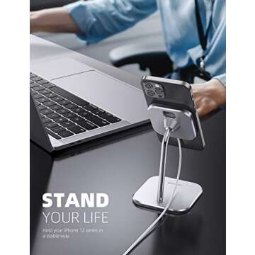 Lamicall Phone Stand for Apple 15W MagSafe Charger - [Charger Not Included] 360 Rotation Adjustable Aluminum Charging Holder Dock for Desk, Compatible with iPhone 16 15 14 13 12 Pro, Pro Max, Plus