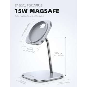 Lamicall Phone Stand for Apple 15W MagSafe Charger - [Charger Not Included] 360 Rotation Adjustable Aluminum Charging Holder Dock for Desk, Compatible with iPhone 16 15 14 13 12 Pro, Pro Max, Plus