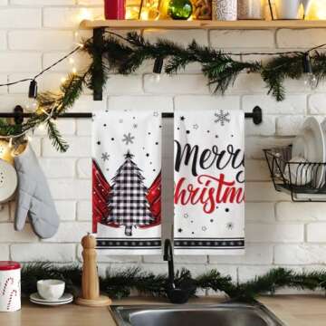 KMCCUMBER Christmas Kitchen Towels Set of 2, Red Xmas Tree Merry Christmas Hand Towels Dish Towels, ...