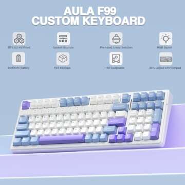 AULA F99 Wireless Mechanical Keyboard,Tri-Mode BT5.0/2.4GHz/USB-C Hot Swappable Custom Keyboard,Pre-...