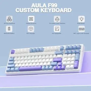 AULA F99 Wireless Mechanical Keyboard,Tri-Mode BT5.0/2.4GHz/USB-C Hot Swappable Custom Keyboard,Pre-...