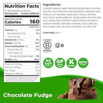 Orgain 30g High Protein Shake, Dairy Isolate Milk Protein, Chocolate Fudge, 6g BCAAs, 1g Sugar Per S...
