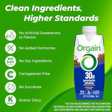 Orgain 30g High Protein Shake, Dairy Isolate Milk Protein, Chocolate Fudge, 6g BCAAs, 1g Sugar Per Serving, Meal Replacement, Ready to Drink, Keto Friendly, Gluten-Free 11 Fl Oz (Pack of 12)