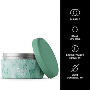 S'well S'nack Stainless Steel Food Container - 10 Oz - Peppermint Tree - Double-Layered Insulated Bowls Keep Food Cold for 10 Hours and Hot for 4 - BPA-Free