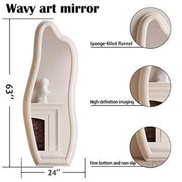 BOJOY Wavy Full Length Mirror - 63x24 Inch, White Frame