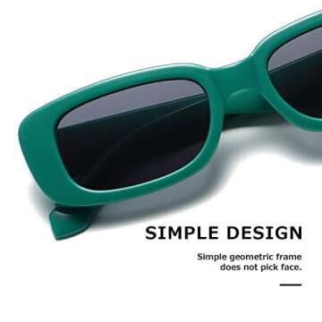 kimorn Rectangle Sunglasses for Women Men Trendy Retro Fashion Sun Glasses 90’s Vintage Square Frame K1200 (Green Frame Grey Lens, 65)