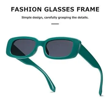 kimorn Rectangle Sunglasses for Women Men Trendy Retro Fashion Sun Glasses 90’s Vintage Square Frame K1200 (Green Frame Grey Lens, 65)