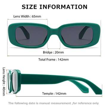 kimorn Rectangle Sunglasses for Women Men Trendy Retro Fashion Sun Glasses 90’s Vintage Square Frame K1200 (Green Frame Grey Lens, 65)