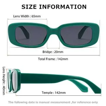 kimorn Rectangle Sunglasses for Women Men Trendy Retro Fashion Sun Glasses 90’s Vintage Square Frame K1200 (Green Frame Grey Lens, 65)