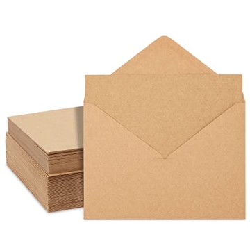 Best Paper Greetings 50 Pack Blank 5x7 Note Cards and Envelopes Set, Brown A7 Notecards for Open Whe...