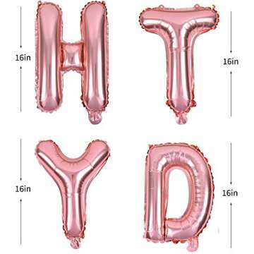TONIFUL Rose Gold Happy Birthday Balloons Banner, 16 Inch Mylar Foil Letters Birthday Sign Banner Ba...