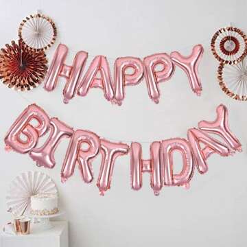 TONIFUL Rose Gold Happy Birthday Balloons Banner, 16 Inch Mylar Foil Letters Birthday Sign Banner Ballon Bunting Reusable for Girls Boys Kids & Adults Birthday Decorations and Party Supplies