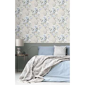 NextWall Magnolia Trail Floral Peel and Stick Wallpaper (Linen & French Blue)