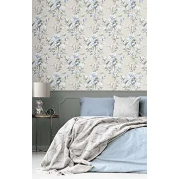 NextWall Magnolia Trail Floral Peel and Stick Wallpaper (Linen & French Blue)