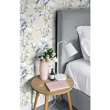NextWall Magnolia Trail Floral Peel and Stick Wallpaper (Linen & French Blue)