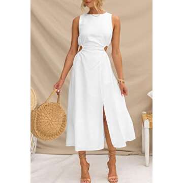 LILLUSORY Women's Linen Summer Vacation Dress White