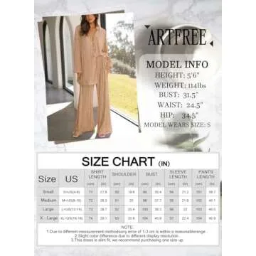 ARTFREE Womens Loungewear Set 2 Pieces Casual Pleated Outfits Sweatsuits Long Sleeve Button Down Shirt and Palazzo Pants
