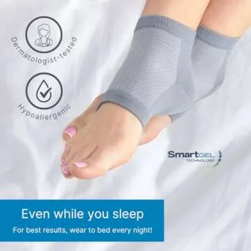 NatraCure Vented Moisturizing Gel Heel Sleeves & Socks for Cracked Feet with Aloe & Shea - Foot Softening Socks for Dry, Cracked Feet & Rough Heel Pain Relief - Gray, L