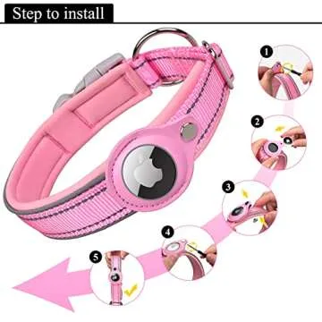 IVIENX AirTag Dog Collar, [Pink - Size M] Reflective Apple Airtag Dog Collar, Thick Air Tag Dog Collar, Integrated AirTag Dog Collar Holder for Small Medium Large Dogs