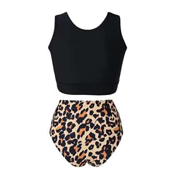 SUUKSESS Women Sexy Halter Tankini Bathing Suits Slimming Tummy Control High Waisted Swimsuits 2 Piece (35 Black Leopard, S)