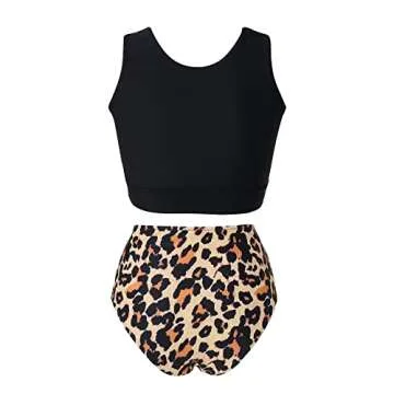 SUUKSESS Women Sexy Halter Tankini Bathing Suits Slimming Tummy Control High Waisted Swimsuits 2 Piece (35 Black Leopard, S)