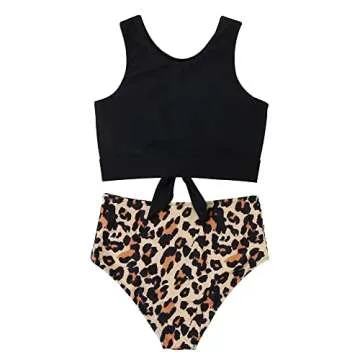 SUUKSESS Women Sexy Halter Tankini Bathing Suits Slimming Tummy Control High Waisted Swimsuits 2 Piece (35 Black Leopard, S)